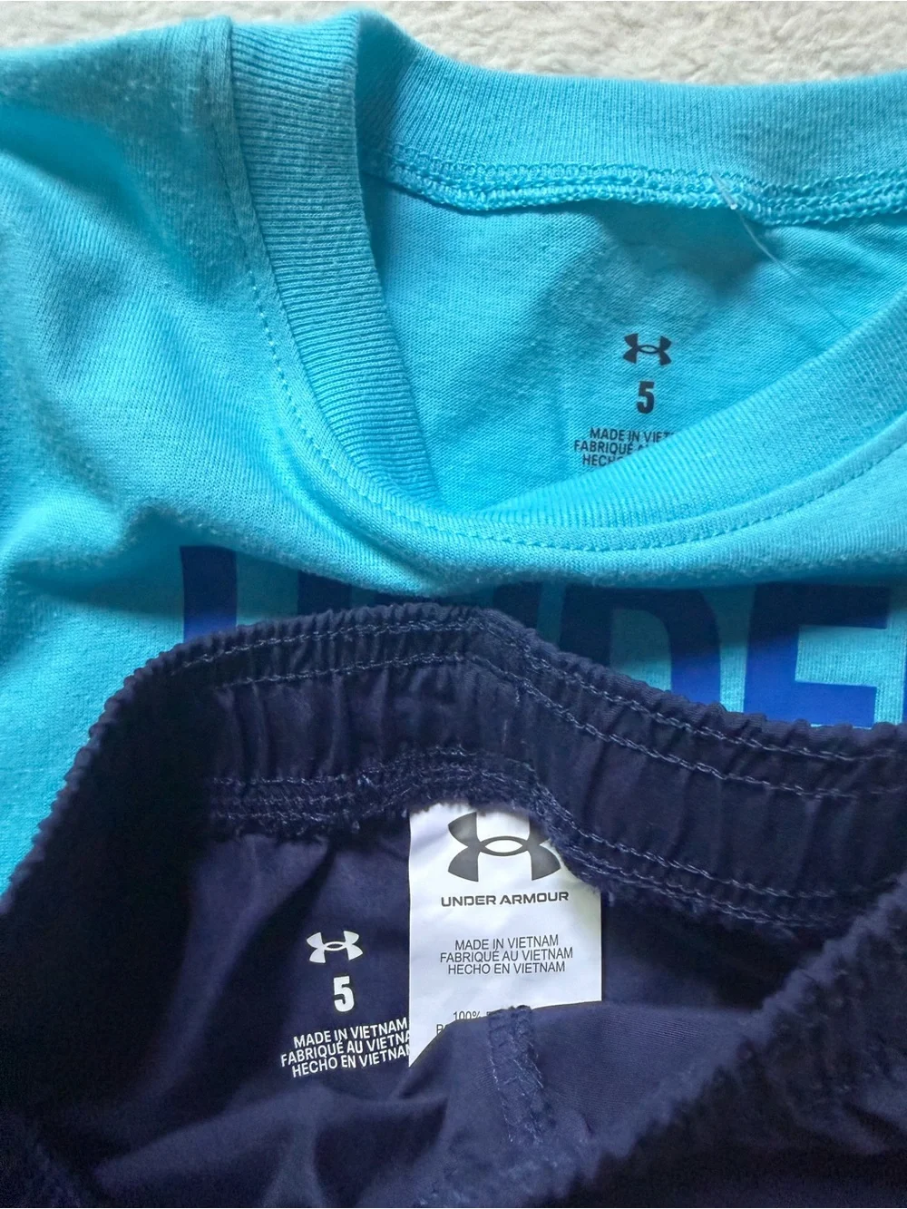 Under Armour Boys Aqua Graphic Tee with Navy Athletic Shorts